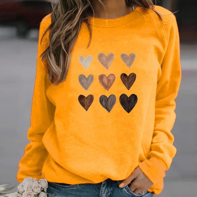 T-shirt de la Saint-Valentin pour Femmes 2024, Chandails à Col Rond, T-Shirts Décontractés avec Cœur, T-Shirts Graphiques Amples à Manches Longues, Chandails à Enfiler, Hauts Mode pour les Fêtes, T-Shirt