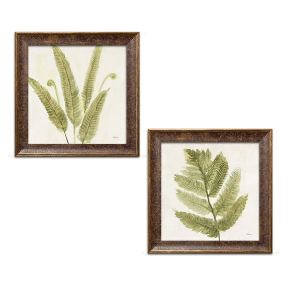 Gango Home Decor Cottage Forest Ferns I & II by Albena Hristova (Ready to Hang); Two 12x12in Gold Trim Framed Prints