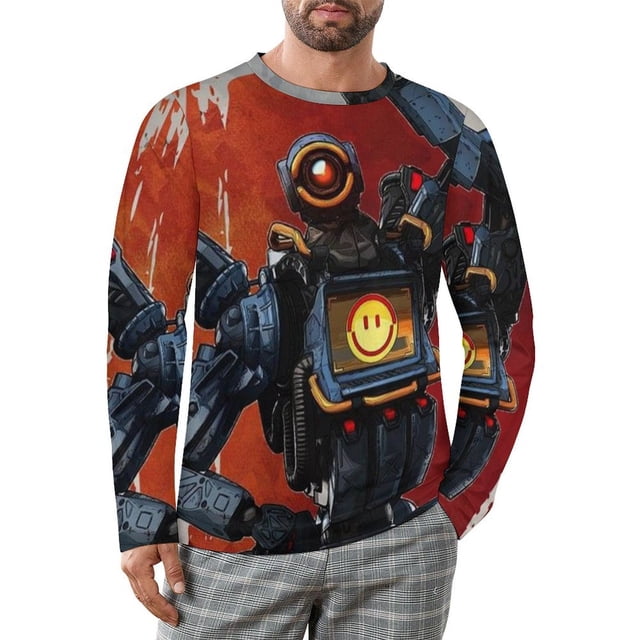 T-Shirt à Manches Longues pour Hommes Apex Legends Pathfinder, Tee-Shirt Ample Tendance, Chemise Décontractée Extensible Douce pour Extérieur Intérieur 2TG