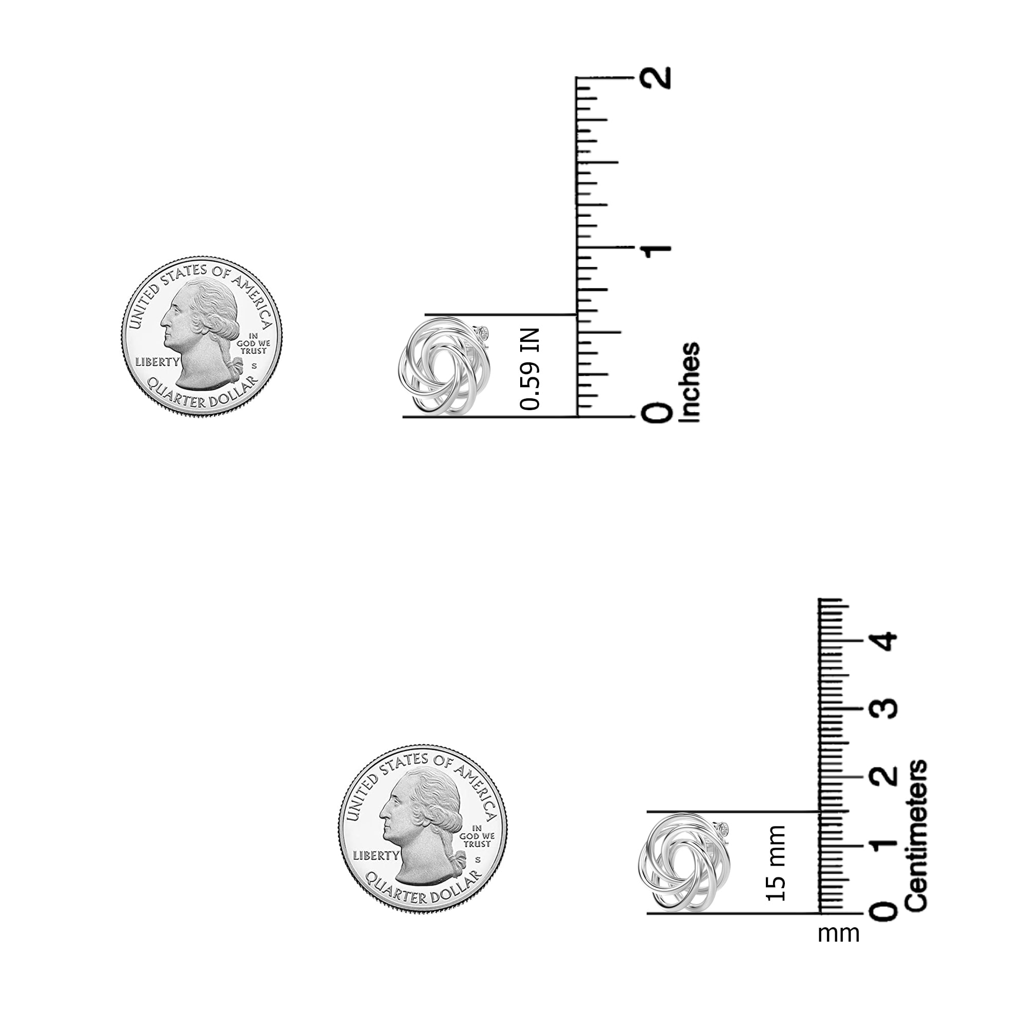 LeCalla 925 Sterling Silver Italian Design Hypoallergenic Love Knot Stud Earrings Jewelry Gifts for Friends Women and Teen 14MM