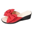 thumbnail image 1 of Sandales Compensées à Nœud pour Femme Été Élégantes Claquettes Chaussures de Marche Bout Ouvert Largeur Grand Décontractées Légères Pantoufles Rouges Taille 6, 1 of 7