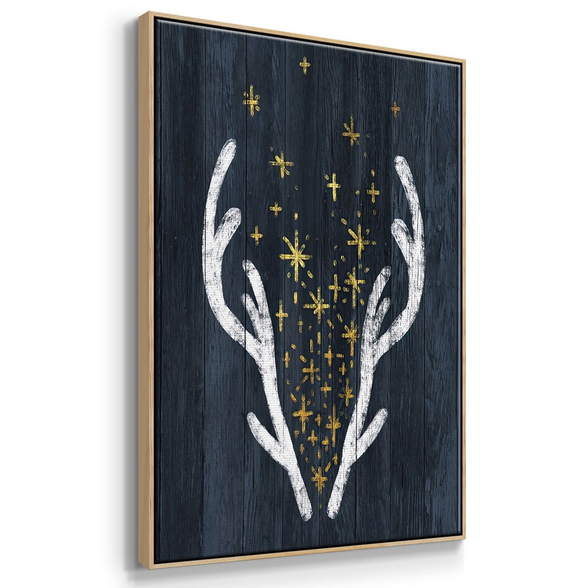 Antlers & Magic - Framed Gallery Wrapped Holiday Canvas - 17 x 25 - Natural Wood Frame