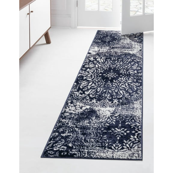 Rugs.com Monte Carlo Collection Rug – 2' x 6' 7 Runner Navy Blue Medium Rug Perfect For Living Rooms, Large Dining Rooms, Open Floorplans