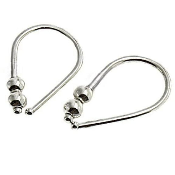 Sterling Silver 14mm 19 GA Upside Down Hypoallergenic Lightweight Wire Drop Dangle Threader Huggie Hoops for Women (14mm | 19 GA, 925 Sterling Silver | 2 Beads)