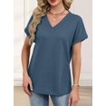 thumbnail image 5 of Womens Short Sleeve Sweater Waffle Knit Tops V Neck Spring Summer T Shirts Casual Blouses Outfits Blue L, 5 of 8