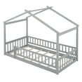 thumbnail image 7 of Twin Size Wooden House Bed, Montessori Bedframe with Fence and Roof, Floor Bed for Girls Boys Teens, Saving Space, 7 of 7
