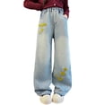 thumbnail image 2 of Girls Fashionable Embroidered Denim Jeans With Decorative Bow Detail Comfortable Straight And Wide Leg Trousers For Casual Wear, 2 of 4