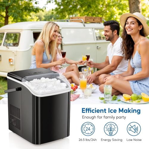 Nugget Ice Maker Countertop, Portable Ice Makers with Soft Chewable Ice, 26.5lbs/24H, Pebble Ice Maker Machine with Basket and Scoop, for Home Kitchen Office