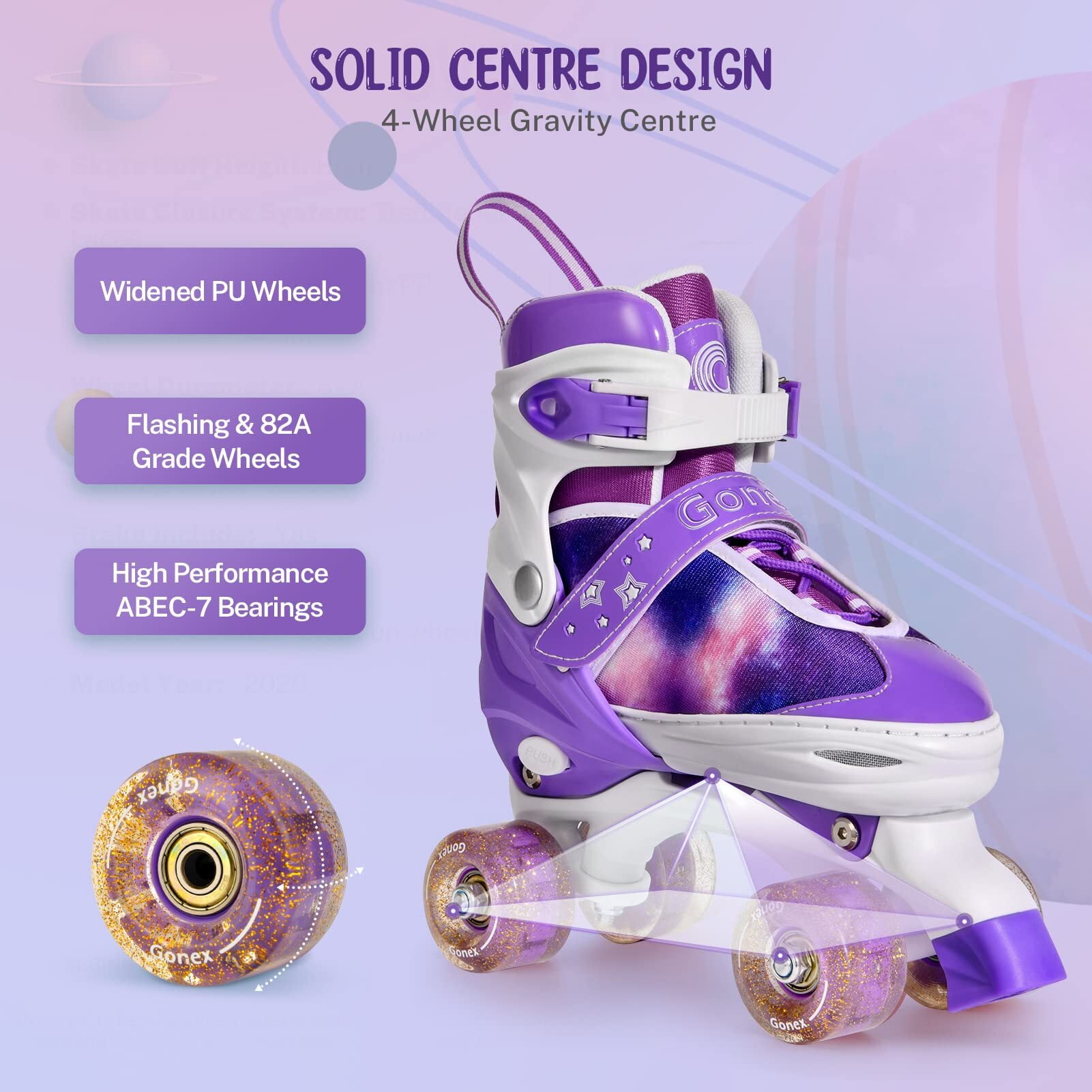 Gonex Roller Skates for Girls Boys 4 Size Adjustable Quad Skates with Light up Wheels