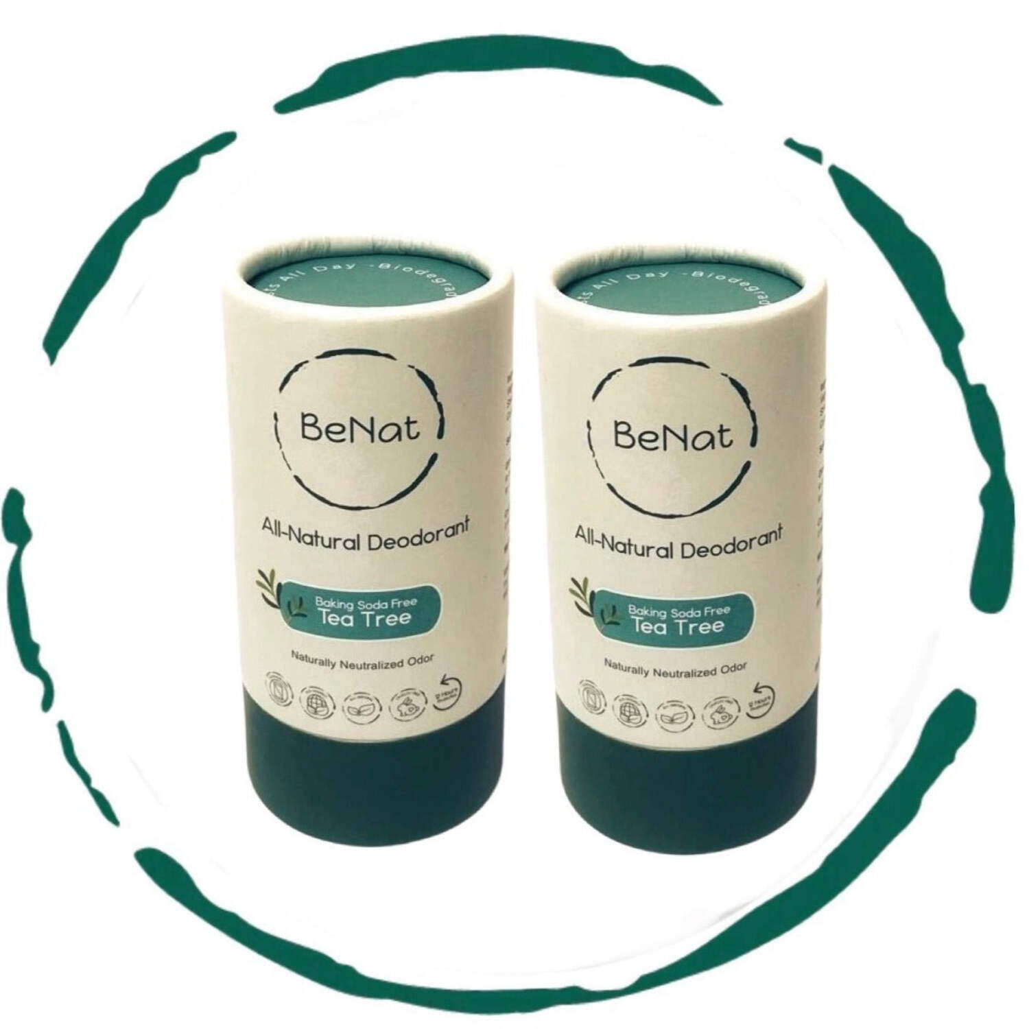 BeNat. 2-Pack. All-Natural Deodorant. Zero-Waste. Lemon & Tea Tree. Eco-Friendly.