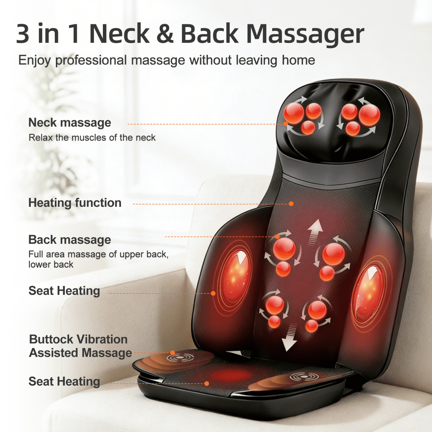Portable Massage Mat with Shiatsu Kneading & Vibration, 3-in-1 Back Neck Calf Massager with Heating for Full Body Relief, Home Office Massage Cushion with Remote Control & Adjustable Modes