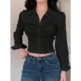 thumbnail image 2 of Blusa De Manga Larga Ajustada Con Encaje Negro-2 Para Mujer, 2 of 29