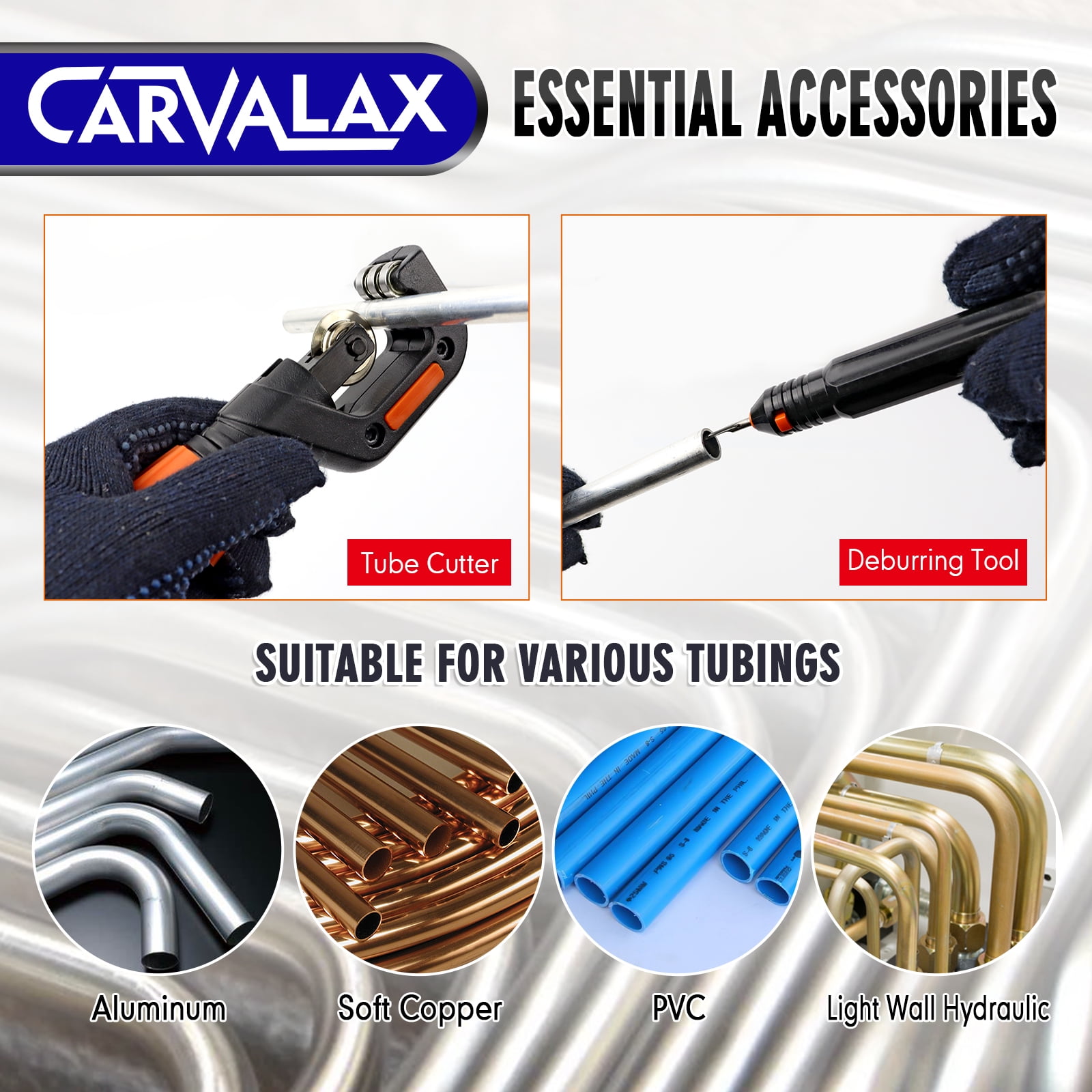 Carvalax Aluminum Pipe Tube Bender Set with 7 Electroplated Bender Heads, for 1/4” to 7/8” O.D, 90° Ratcheting Tubing Bender w/Reverse Bending Adapters, for HVAC, Air Conditioning, and Hydraulic Work