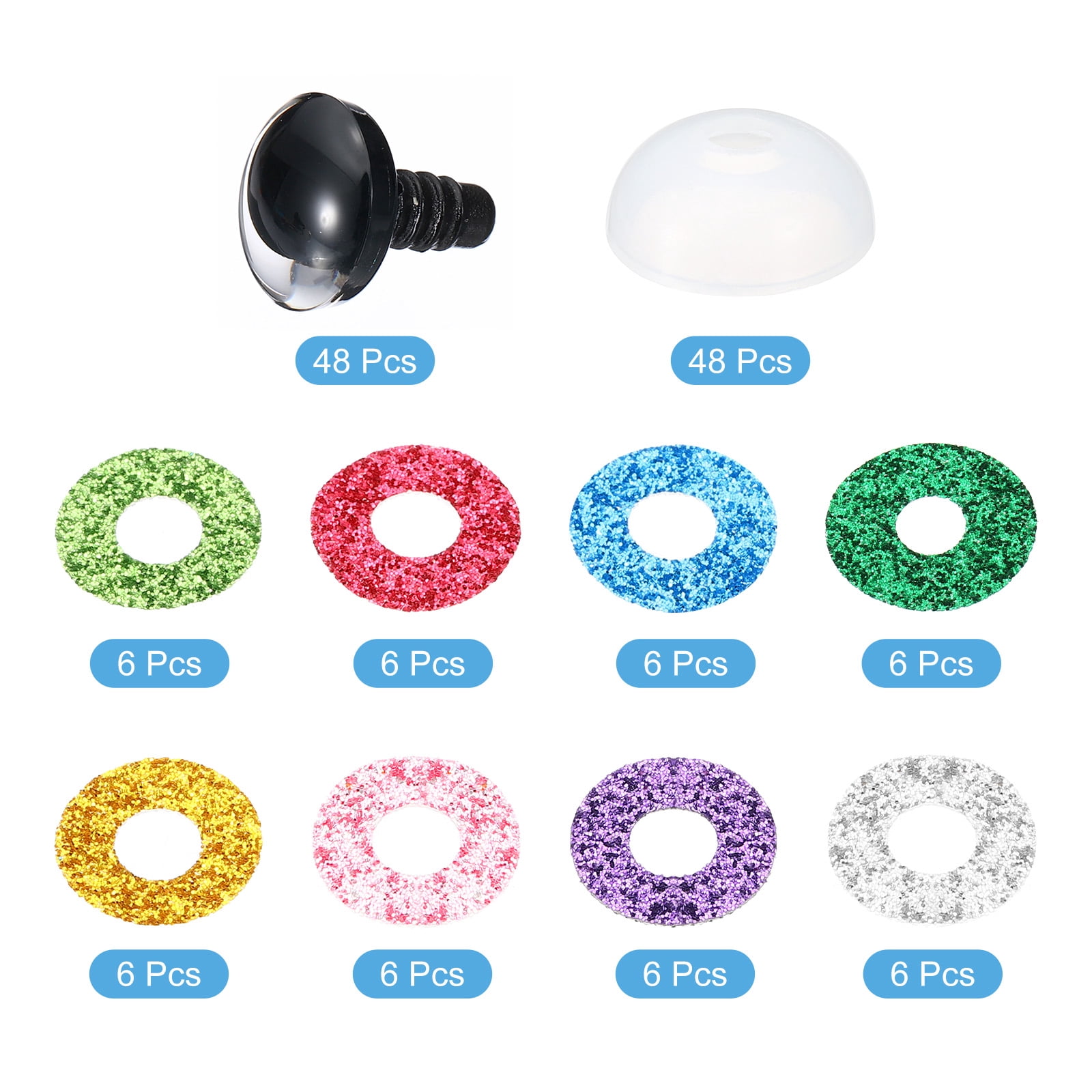 Uxcell 30mm Flash Safety Eyes, 48 Set Colorful Crocheting Safety Eyes, 8 Colors