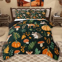 Homewish Autumn Fall Pumpkin Bedding Comforter Set,Wild Deer Hedgehog Twin Comforter Sets,Red Fungus Mushroom Bedding Set For Girls Teens,Luxury Bedroom Decor Reversible,2pcs