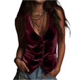 thumbnail image 3 of Vintage Velvet Vest for Women V Neck Cropped Sleeveless Casual Button Down Waistcoat Tops Regular Fitted Jacket Waistcoat Summer Trendy Going Out suits For Womens Fashion Womens Tops Wine XL, 3 of 7