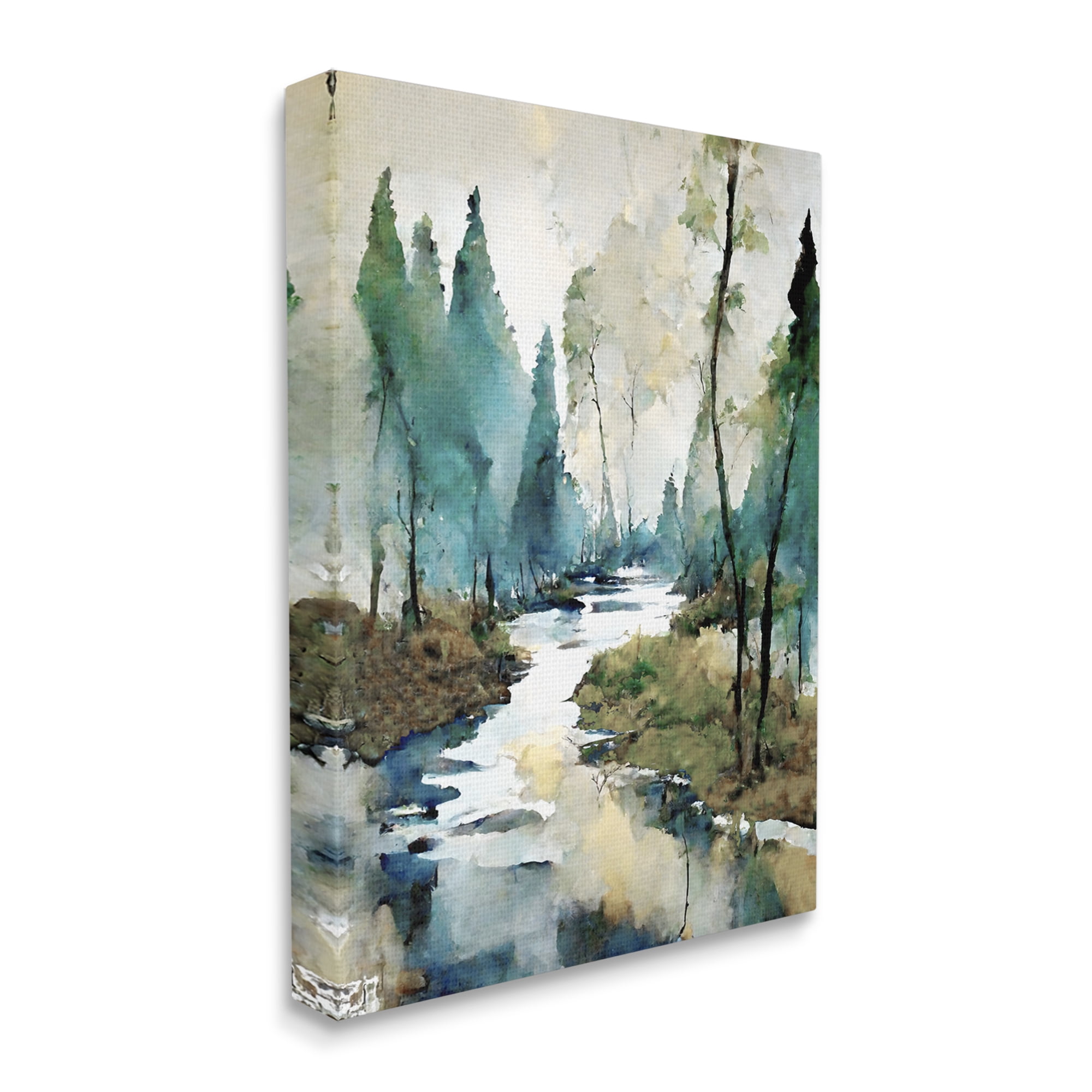 Stupell Industries Watercolor Creek Landscape Landscape Painting Gallery Wrapped Canvas Art Print Wall Art, 16 x 20