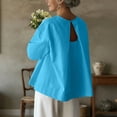 thumbnail image 7 of Lenpel Women's Tops 3/4 Length Sleeve Crew Neck Open Back Pleated T-Shirts Loose Tunic Blouses Trendy Casual Tees, 7 of 7