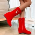 thumbnail image 4 of PEASKJP Womens Booties Lace up Military Mid Calf Side Zipper Round Toe Booties,Red 39, 4 of 5