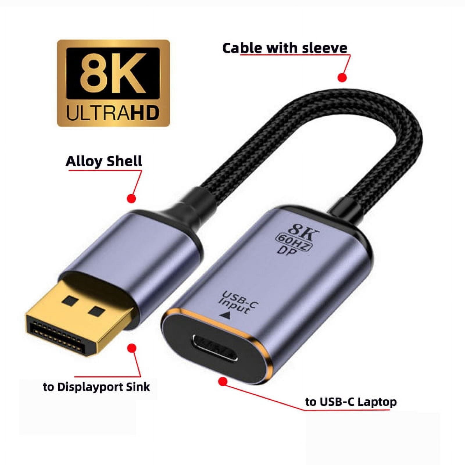FVH USB-C Type C Female Source to Displayport DP 1.4 Sink HDTV Cable 8K@60hz 4K@120hz for Tablet Phone Laptop