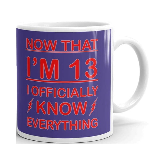 Now that I'm 13 Officially Know Everything 13th Birthday Gifts Coffee Tea Ceramic Mug Office Work Cup Gift 11 oz