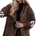thumbnail image 2 of Chaqueta Cortavientos de Punto con Capucha y Larga para Mujer, de Gran Tamaño, Informal, con Cordón Ajustable en la Cintura y Cremallera. Marrón S, 2 of 6