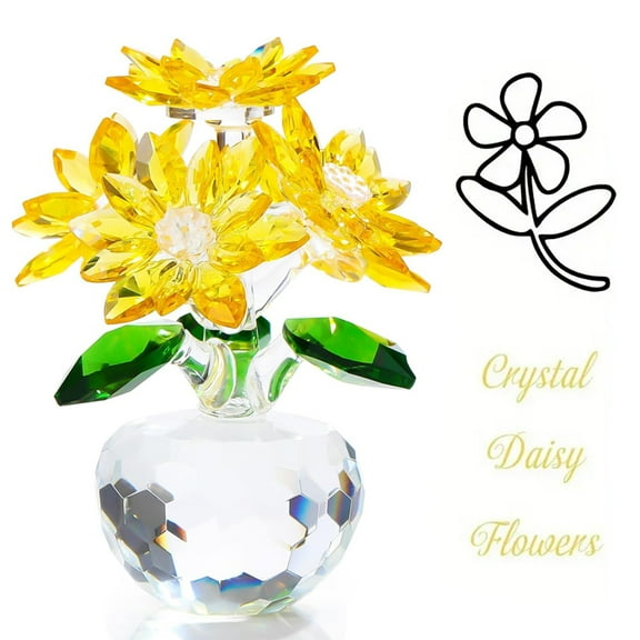 Hotpom Handmade Crystal Flower Figurine with Base, Crystal Daisy Eternal Bouquet Statue for Christmas, Valentine's Day and Wedding Decoration