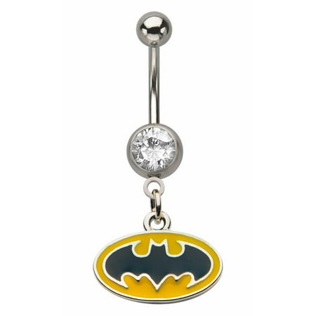 Oval Navel Ring - Press Fit Gem Dangle Batman Oval Logo Navel Ring 14G 7/16