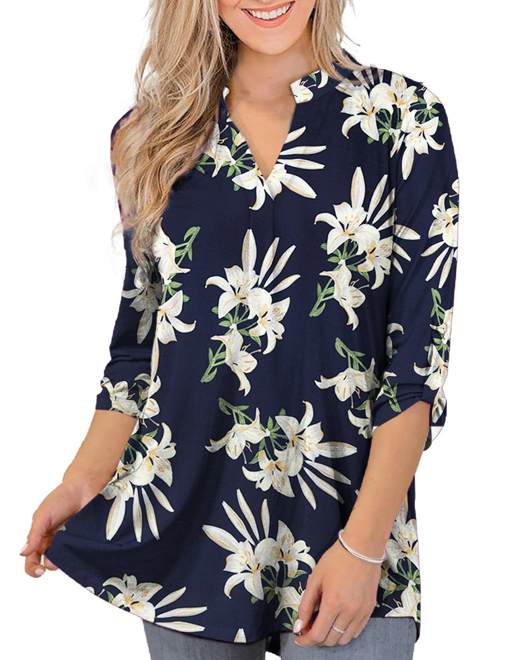 CPOKRTWSO Womens Tops Plus Size 3/4 Sleeve Shirts for Women V Neck