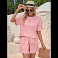 thumbnail image 4 of Conjunto de Dos Piezas de Pantalones Cortos A Juego para Mujer, de Punto, con Bolsillos, Cuello Redondo, Corta y Verano. Rosa L, 4 of 10