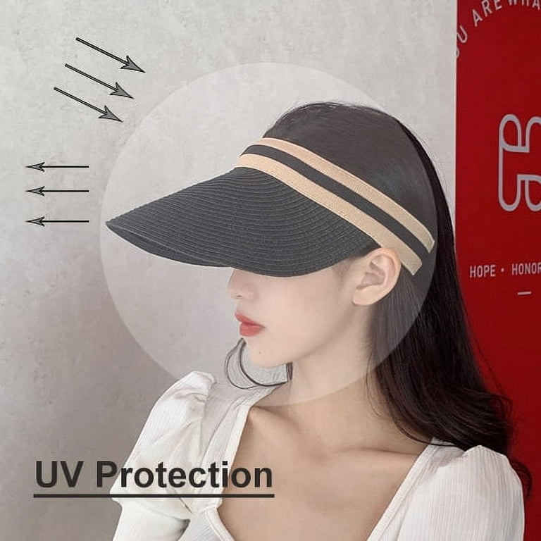 Summer Wide Brim Straw Panama Sun Visor Golf Hats for Women Kids White 