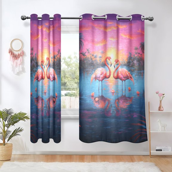 Flamingoes Coconut Trees Lake Blackout Curtains Thermal Insulation 63 inch Grommet for Bedroom Living Room Bathroom Kitchen Windows 2 Pack