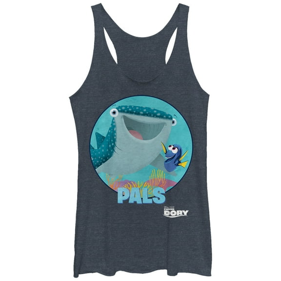 Women's Finding Dory Pals Destiny Racerback Tank Top Navy Blue Heather X Large