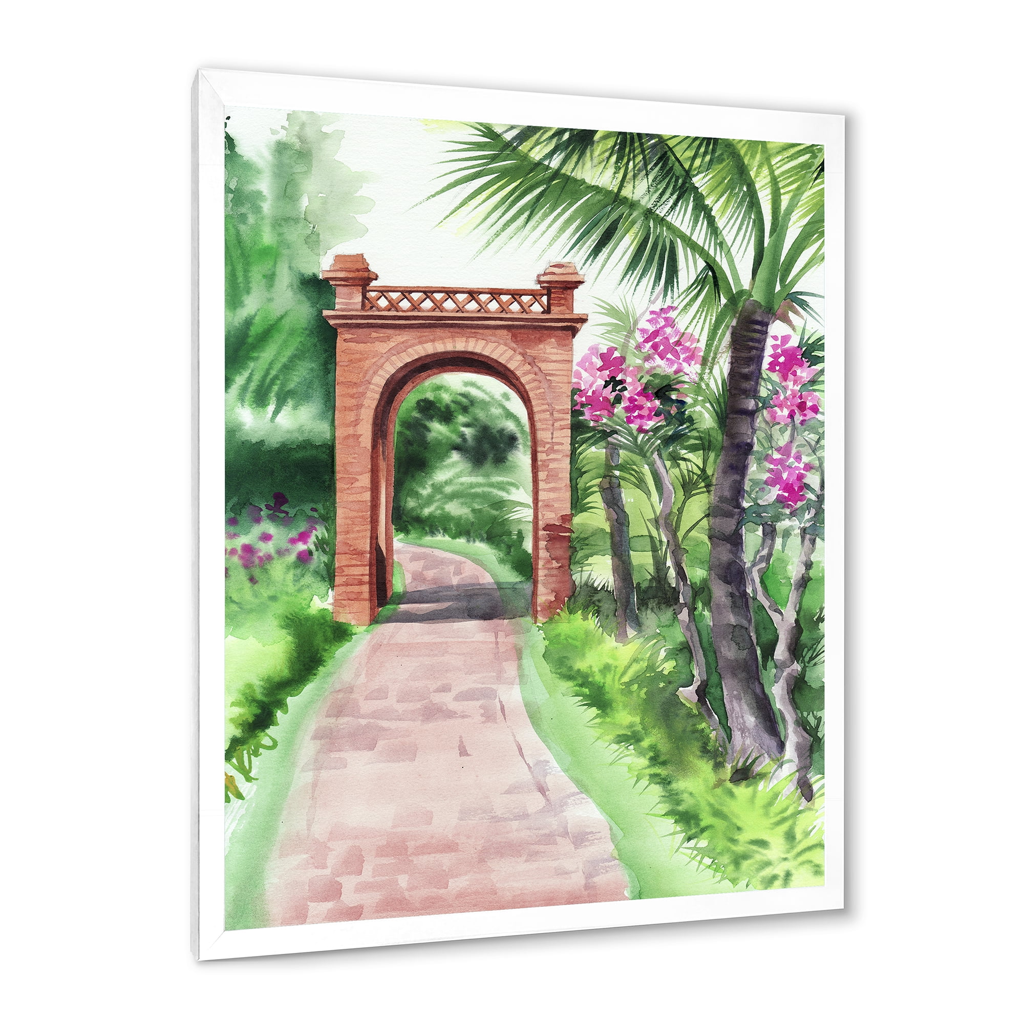 Designart 'Traditional Gate On Path In Tropical Oasis' Tropical Framed Art Print