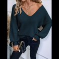thumbnail image 4 of Suéter de Cuello en V con Hombros Descubiertos para Mujer, Camisa Ajustada de Larga, Suéter con Lazo en la Espalda Azul Real XL, 4 of 8