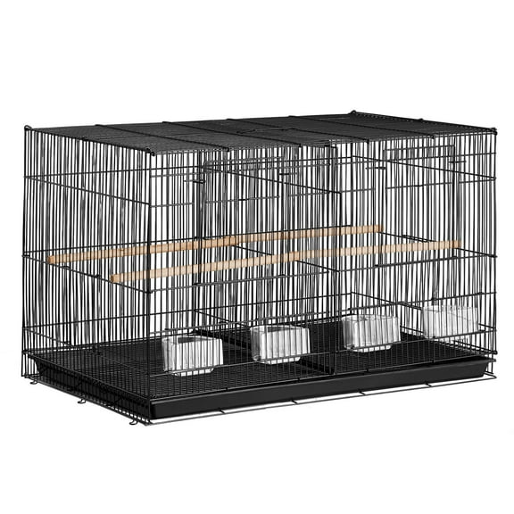 18-inch Small Black Metal Bird Flight Cage with Divider for Parakeets, Finches, and Canaries