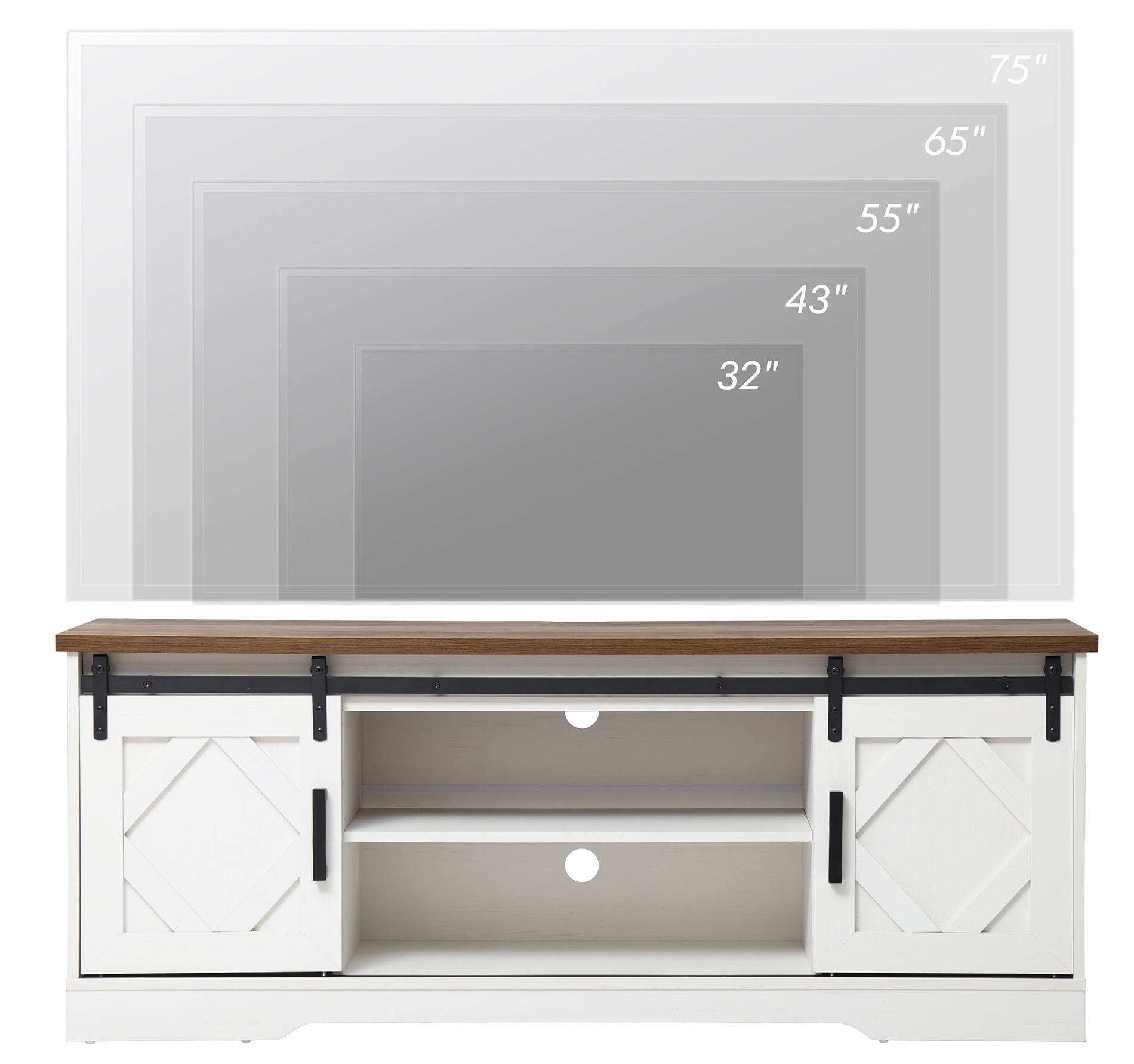 Wampat Modern Farmhouse Sliding Barn Door TV Stand for TVs up to 65" with Adjustable Shelf, Rustic White, 59 Inch