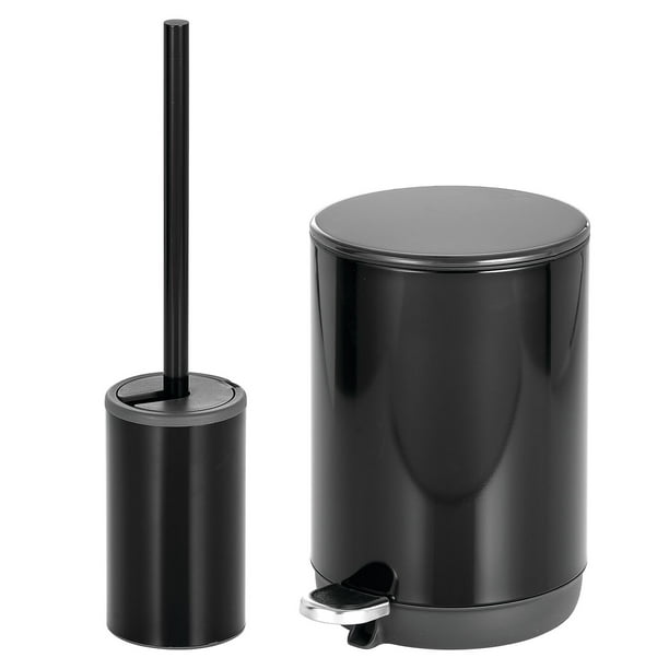 mDesign Slim Stainless Steel Toilet Bowl Brush and Holder + Round