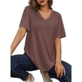 thumbnail image 3 of Womens V Neck Short Sleeve T Shirts Summer Tops Casual Loose Tees Trending Now S-5XL Brown L, 3 of 6