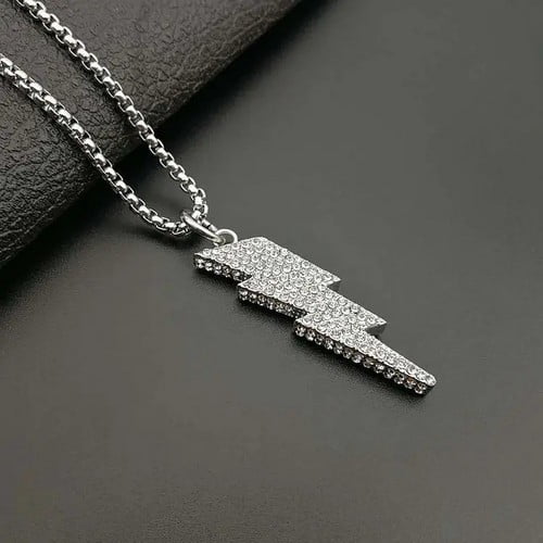 Hip Hop Bling Lightning 14K Yellow Gold Pendants Necklace with zircon Chain For Men/Women Iced Out Bling Jewelry