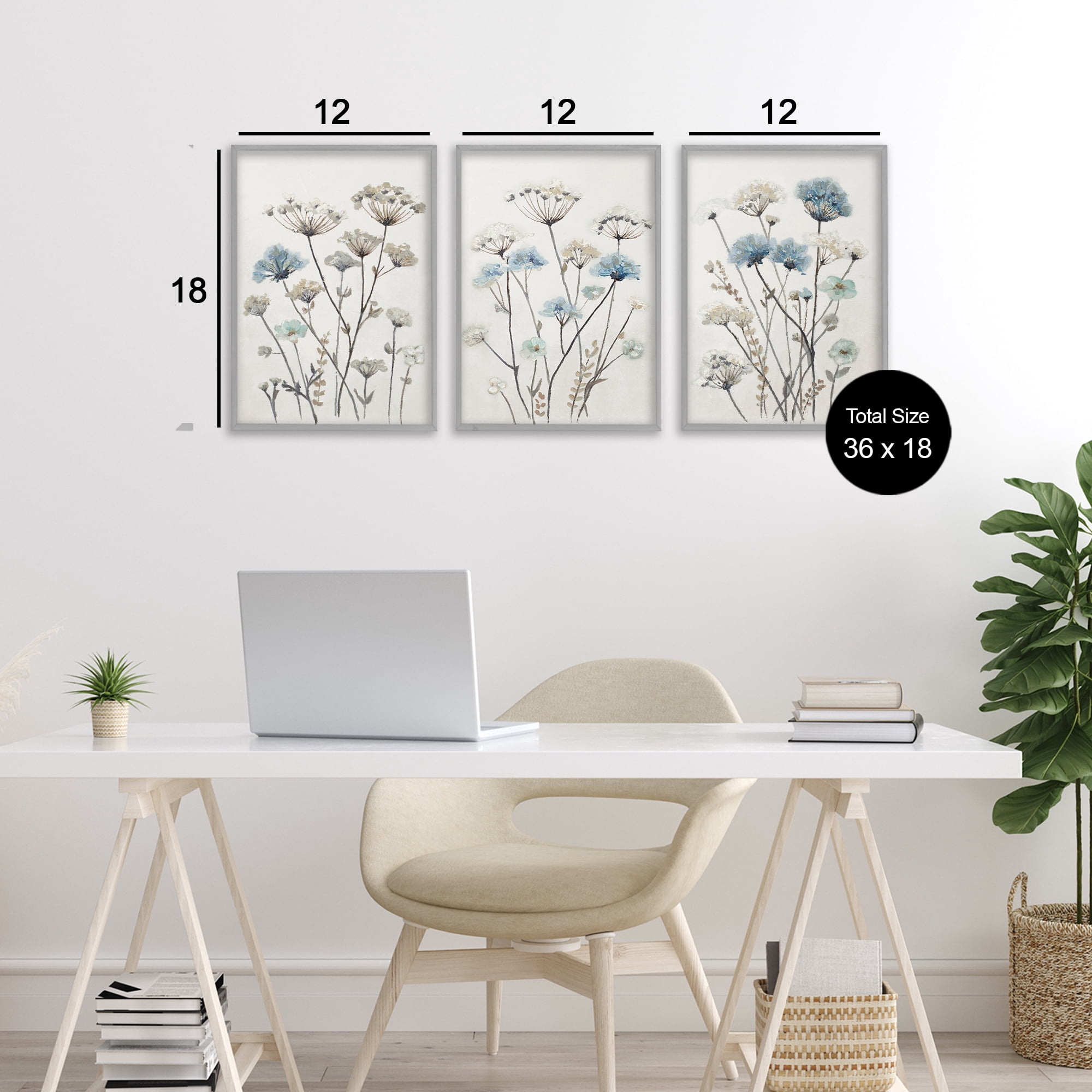 Stupell Industries Neutral & Blue Garden 3 Piece Gray Framed Floater Canvas Set, design by Patricia Pinto