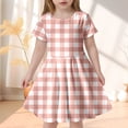 thumbnail image 2 of Tfken Summer Dresses For Girls Plaid Crew Neck Short Sleeve Dresses Trendy Daily Wear Teen Elegant Clothes Pink Size 8-9 Years, 2 of 4