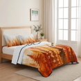 thumbnail image 5 of Quilts Queen Size Bedding Set, Orange Forest Fall Lightweight Quilted Comforter, Orange Ombre Trees Watercolor Pine-Trees Reversible Bedspread Coverlet with Pillow Covers for All Season, 90" x 96", 5 of 9