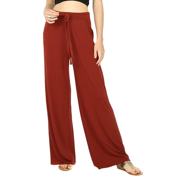Womens & Plus Comfy Stretch Solid Drawstring Wide Leg Palazzo Lounge Pants  (Fired Brick, M) - Walmart.com