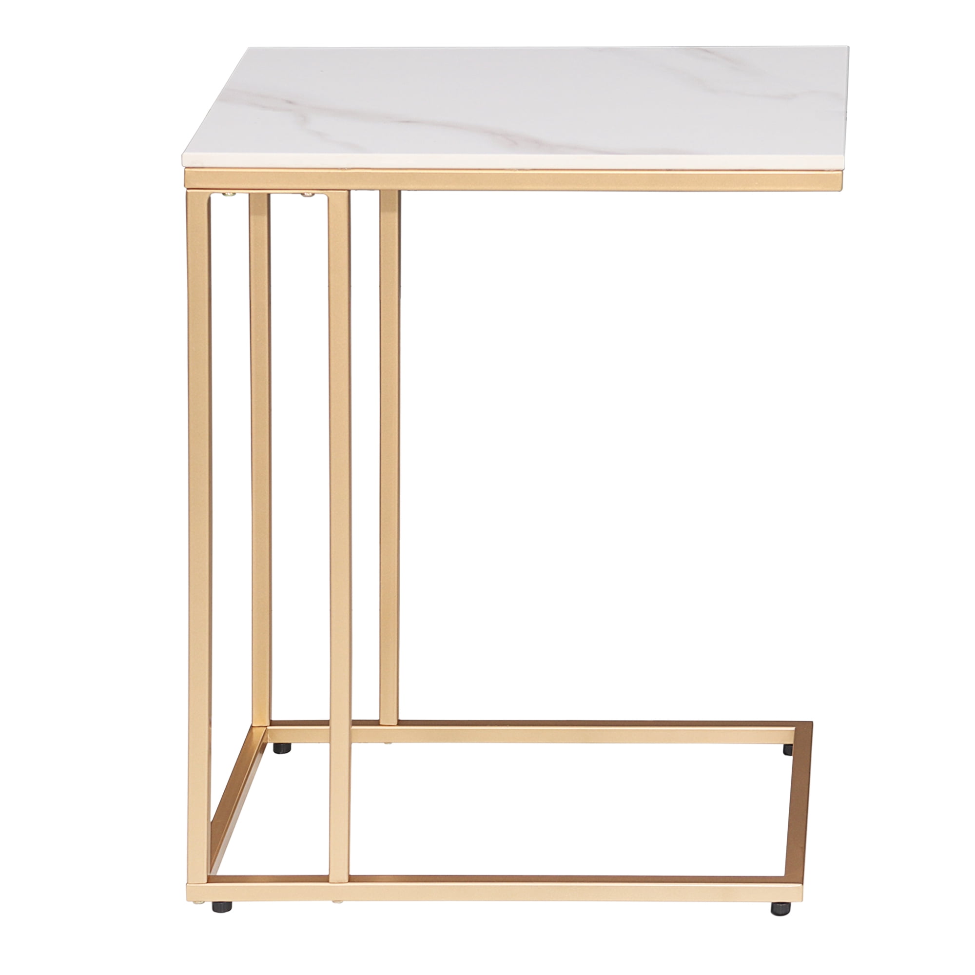 Abble White Marble Top C Table with Soft Gold Metal Base