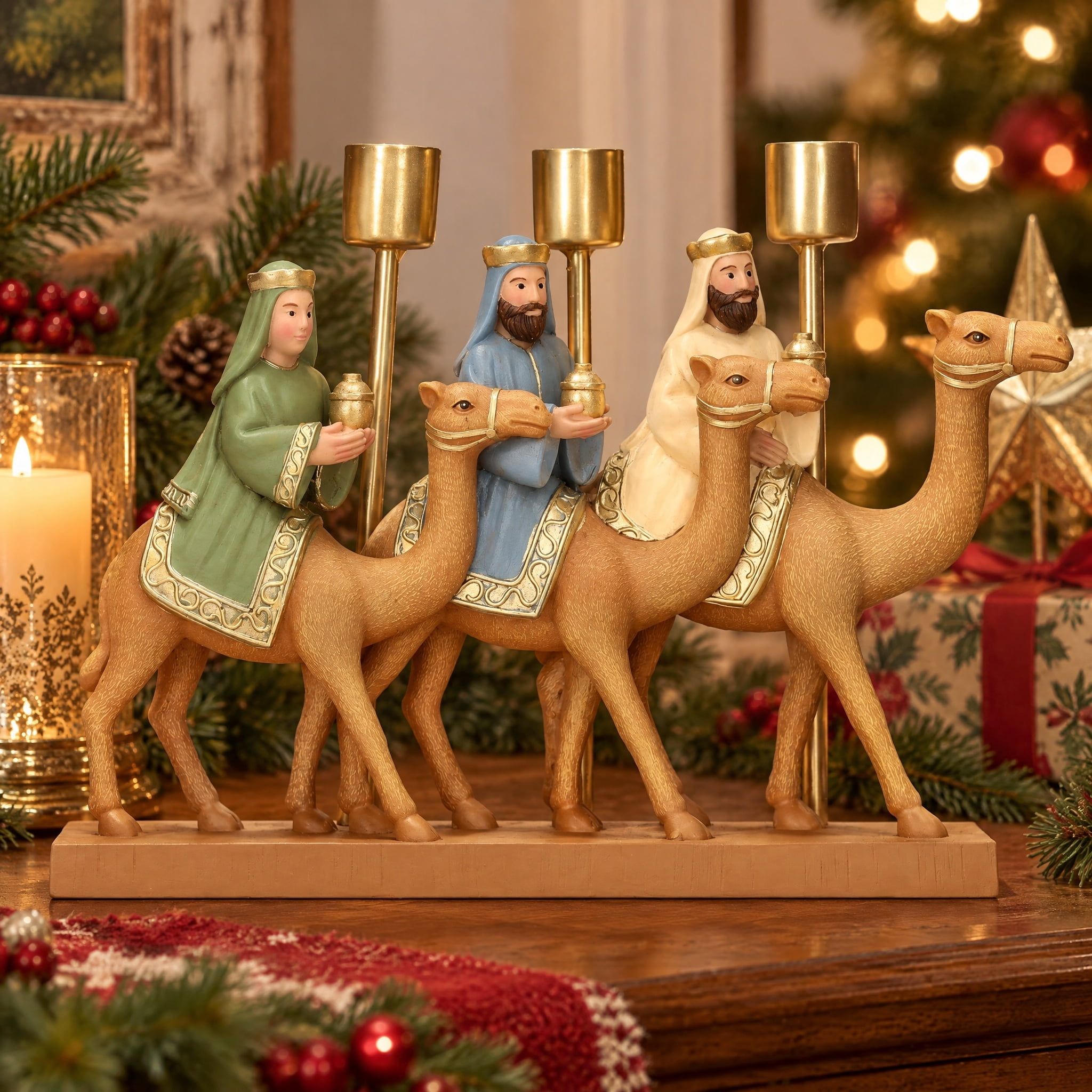 Multicolor Resin Three Wise Men Christmas Taper Candle Holder, 8", by Holiday Time