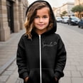 thumbnail image 2 of Byoo Toddler Girls Zip Up Hooded Sweatshirt Soft Solid Color Hoodie Jacket for Kids Relaxed Fit Outdoor, Black, 2 of 4