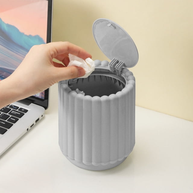 Mini Bote de Basura de Escritorio con Tapa de Empuje, Cubo de Almacenamiento Compacto de Plástico 15x13x13cm, Sella Olores para Limpieza en Hogar Oficina Mesa de Café, Gris Naranja Blanco Púrpura