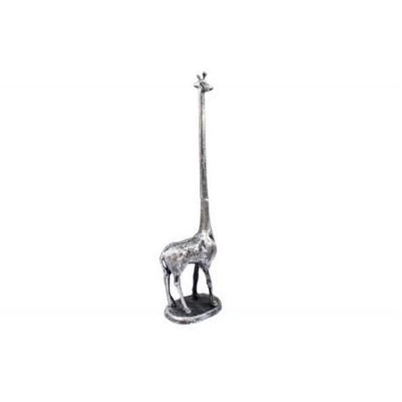 19 in. Rustic Silver Cast Iron Giraffe Paper Towel Holder