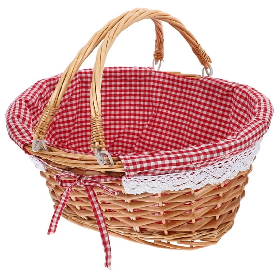 ORDDIART Red Woven Picnic Basket 15x11x7in Portable Storage Basket for Camping Outdoor Use